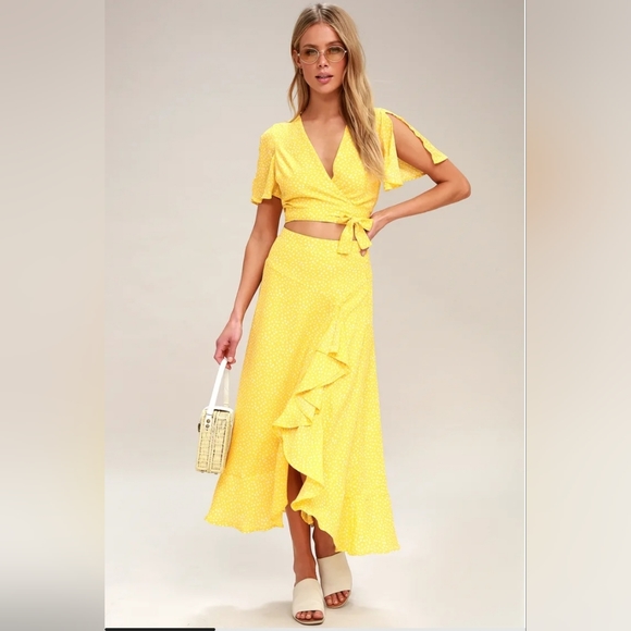 Lulus Dresses & Skirts - Lulu's yellow white polka dot two pieces maxi dress size XS